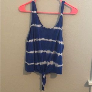 Blue and white tie die style crop top style